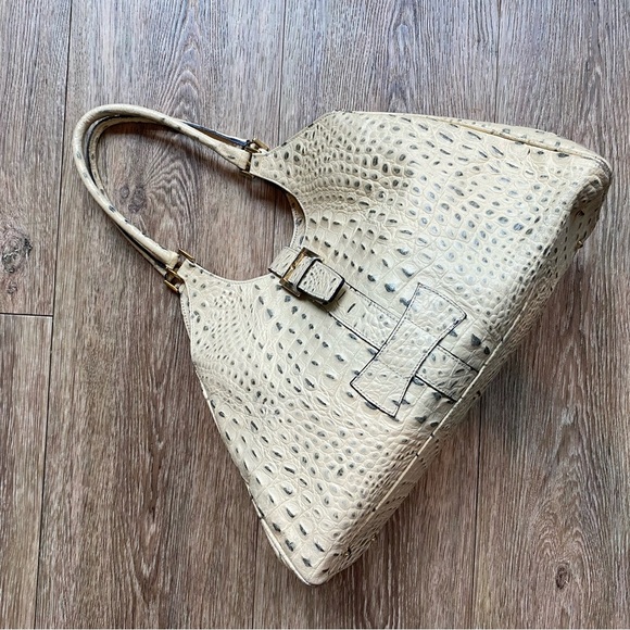 Vintage SSaucy Embossed Cream and White Shoulder Bag Handmade Italian Leather - Picture 10 of 12